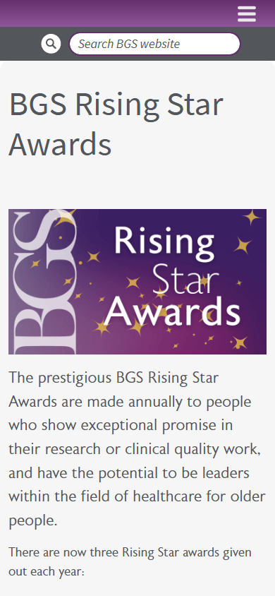 BGS Rising Star Awards page