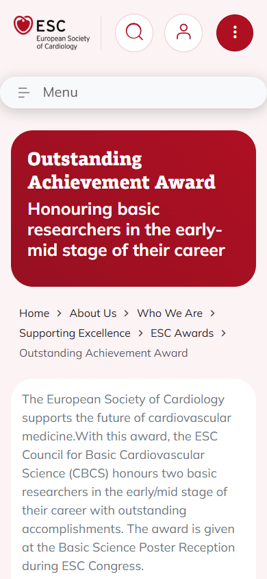 ESC Outstanding Achievement Award page